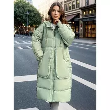 Средние и длинные пуховые хлопковые вещи для женщин, осенние и зимние наряды, тонкие и универсальные модные хлопковые набивные вещи и куртки S [Recommended below 52.5 kg]