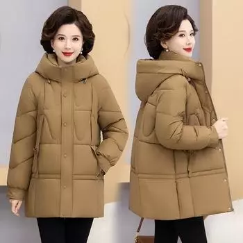 Средние и длинные пуховые хлопковые вещи, женская свободная повседневная одежда для новых мам, универсальное пуховое хлопковое пальто для людей среднего возраста M бордовый