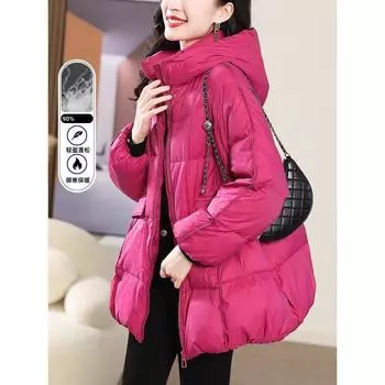 Средние и длинные пуховые изделия с хлопковой подкладкой, зимняя новая одежда 2024 года с хлопковой подкладкой, свободные и модные куртки с хлопковой подкладкой в зарубежном стиле. S [Recommended within 62.5 kg]
