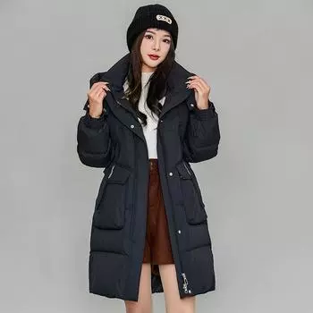 Средние и длинные толстые пуховики женские 90 пух утиный пух зима 2024 новые корейские версии женские пуховики высокого класса женские S size (recommended weight 80-50 kg) чёрный