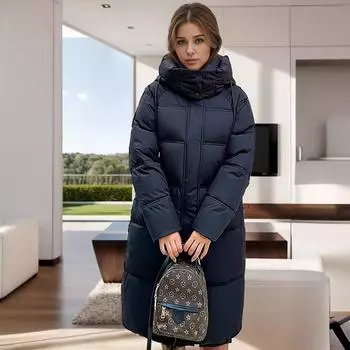 Средние и длинные женские европейские новые зимние утепленные простые куртки с капюшоном до колена M