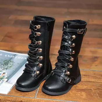 Средние одинарные ботинки Martin boots 2024 зимние ботинки для девочек детские теплые ботинки корейская версия бархатные сапоги принцессы 21 чёрный