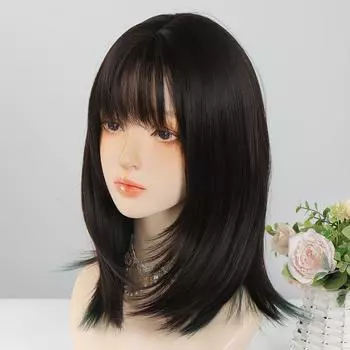 Средние прямые зеленые парики боб с челкой для женщин, элегантные парики из синтетического волокна с розовой сеткой для повседневной вечеринки, одежда для косплея