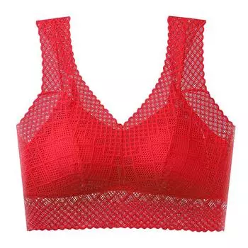 Средние широкие бретели, V-образный вырез, облегающее нижнее белье с накладкой на грудь, кружевная ажурная широкая бретелька, красивая спинка, женский топ-труба average size (80-62.5kg recommended) красный