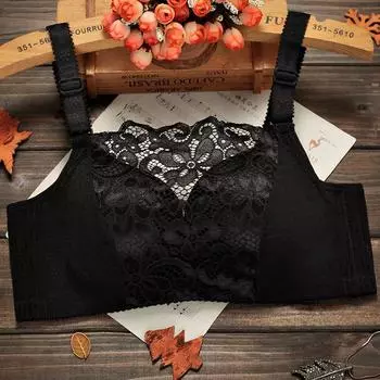 Средний цветочный сексуальный средний и толстый кружевной бюстгальтер без топа, летний антилегкий бюстгальтер 70A чёрный