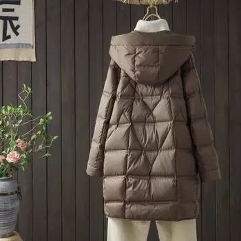 Средний и длинный капюшон из толстого белого утиного пуха для женщин, зимняя новая мода и тонкий белый утиный пух M чёрный