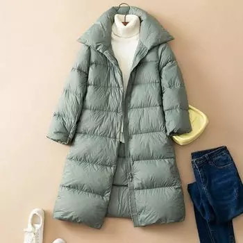 Средний и длинный пуховик женский 2024 новая мода большой размер свободное среднее и легкое пальто женское зимняя женская одежда M бордовый