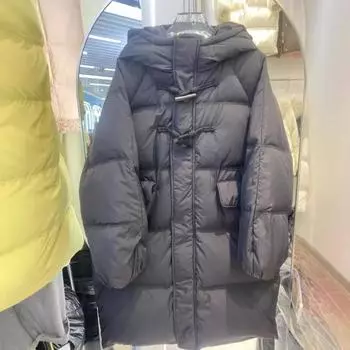 Средний и длинный пуховик женский 2024 новый белый утиный пух свободный маленький дизайн выше колена зимнее утолщенное пальто One Size розовый