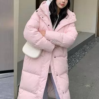 Средний и длинный пуховик женский на утином пуху зима 2024 новый стиль женский пуховик модный высокого класса HD S (recommended 80-100) небесно-голубой