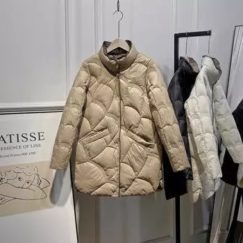 Средний и длинный пуховик женский новый ретро литературный воротник-стойка однобортный благоприятный облачный дизайн универсальная куртка S чёрный