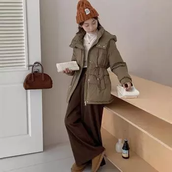 Средний и длинный пуховик женский Pinghu 2024 зимний маленький утолщенный стиль утолщенный пуховик S (90-60 kg) грязно-белый