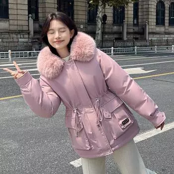 Средний и утолщенный пирог преодолевает новый пуховик с хлопковой подкладкой для женщин со средней и длинной талией и пуховик с хлопковой подкладкой. M