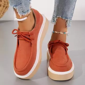 Средний каблук на плоской подошве с модными кроссовками на шнуровке, однотонные женские туфли на распродаже 2024 года, высококачественные летние женские туфли из вулканизированной ткани 41 оранжевый