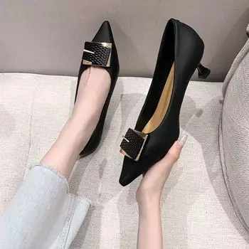 Средний каблук темперамент ниша французские высокие каблуки женские весна и осень 2024 новые рабочие туфли тонкий каблук не устают ноги заостренные одинарные туфли 35