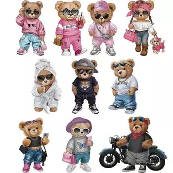 Средний медведь Термонаклейки Переводные виниловые термопрессы A-Level Моющиеся толстовки своими руками Топы Нашивки для детей Одежда