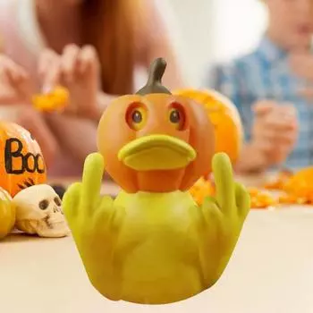 Средний палец тыква утка статуэтка Хэллоуин маленькая желтая уточка статуэтка скульптура модель животного домашний офис настольное украшение орнамент 8 cm