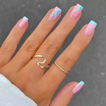 Средний прямоугольный ноготь Lake Blue Ripple Wearing Nail Piece Cool And Fresh Natural Nail Piece In Summer