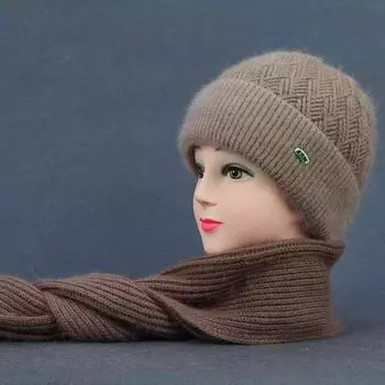 Средний возраст Пожилые Зимние шерстяные женские толстые шерстяные шарфы, наборы шапок для мам, теплые вязаные шарфы для бабушек и бабушек One Size