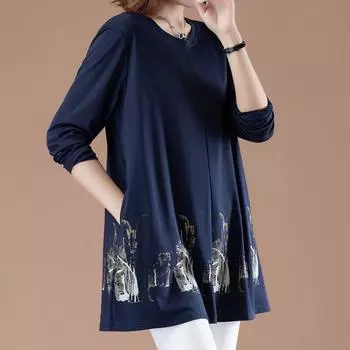 Средний возраст Весна Осень Плюс Размер Средняя Длина Свободная женская футболка Прикрывающая живот Базовая рубашка Женская верхняя одежда Верхние футболки Женские XL чёрный