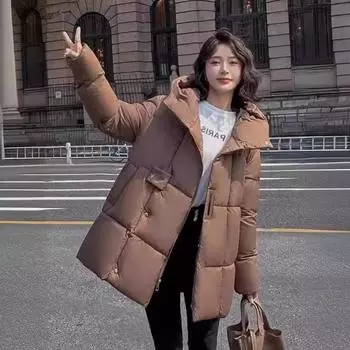 Средняя и длинная хлопковая одежда для женщин зимой новый темперамент европейский дизайн продукта чувство кофейного цвета свободная повседневная одежда с хлопковой подкладкой M чёрный