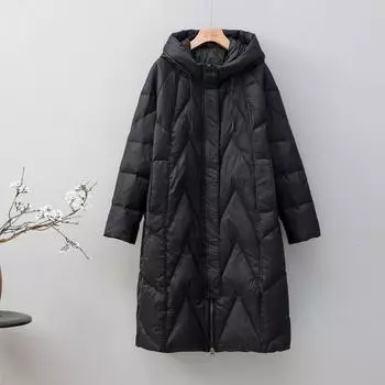 Средняя и длинная куртка-пуховик 2024 года, зимняя новая литературная мода, повседневная куртка с капюшоном на шнуровке, однотонная белая куртка-пуховик большого размера S зелёный