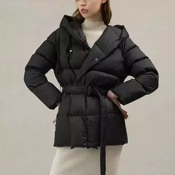 Средняя и длинная куртка-пуховик женская 2024 новая зимняя женская одежда в стиле Цзяннань простая теплая куртка-пуховик на утином пуху S: (recommended weight 80-105) чёрный