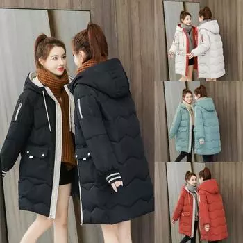 Средняя и длинная куртка-пуховик женская зимняя куртка утолщенная куртка-стеганая куртка тонкая куртка-хлеб куртка-стеганая S красный