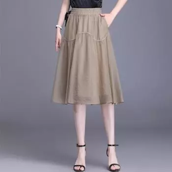 Средняя и длинная юбка женская летняя плиссированная длинная юбка весенняя женская маленькая черная с высокой талией a word женская вертикальная юбка-зонтик M