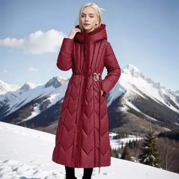 Средняя и длинная выше колена хлопковая одежда женская зимняя одежда с хлопковой подкладкой утолщенная теплая куртка L [Recommended below 57.5 kg] темно-коричневого