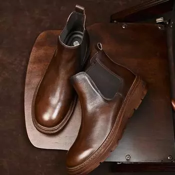 Средняя помощь Мужские ботинки Martin Ботинки Челси на платформе Мужские кожаные ретро-ботинки с британским рукавом Короткие ботинки 38