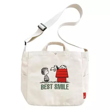 СРЕДНЯЯ сумка-тоут Snoopy с ремешком на плечо A4 из переработанного хлопка 8383 01 цвета слоновой кости [Routeto] IP.Medium.2way.Peanuts-0A Женская