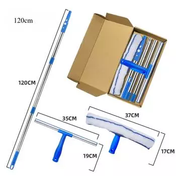 Средство для мытья окон с длинной ручкой, инструменты для мытья стекол с силиконовым скребком и щеткой из микрофибры, набор для мытья окон, зеркал в душевой кабине 120cm