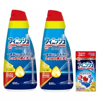 Средство для мытья посуды Finish Gel 650 мл x 2, бесплатный образец прилагается, моющее средство премиум-класса Power Ball Cube 3 + (Посудомоечная машина «все в одном»)