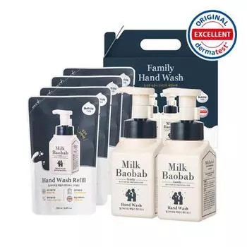 Средство для мытья рук Milk Baobab Family (основной продукт 300 мл*2 + сменный блок 250 мл*4)