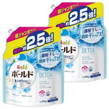 Средство для стирки Bold, жидкое, детокс, стиральный порошок, вода Fresh Pure Clean, сменный блок, супер-большой, 1490 г x 2 шт. [оптовая закупка] Прибл.. 2,5x
