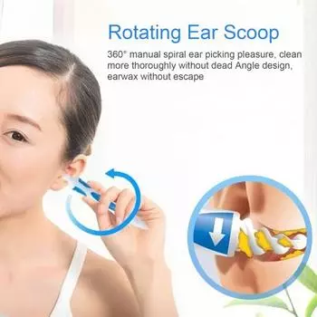 Средство для удаления ушной серы Спиральный вращающийся инструмент для чистки ушей Безопасный силиконовый набор для чистки ушей с 16 моющимися насадками Простая в использовании ложка для чистки ушей для всех возрастов синий