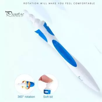 Средство для удаления ушной серы Спиральный вращающийся инструмент для чистки ушей Безопасный силиконовый набор для чистки ушей с 16 моющимися насадками Простая в использовании ложка для чистки ушей для всех возрастов синий