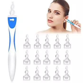 Средство для удаления ушной серы Средство для чистки ушей Очистка ушей Набор для очистки ушной серы Безопасный и мягкий спиральный силиконовый очиститель для ушей на 360 градусов с 16 сменными насадками для детей 17x7x2cm