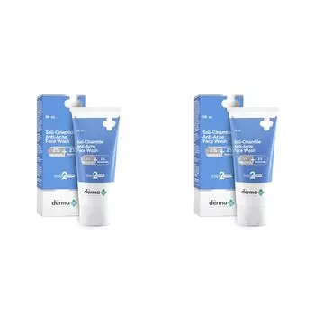 Средство для умывания лица Derma Co Sali-Cinamide Anti-Acne Face Wash I с 2% салициловой кислоты и 2% ниацинамида I лечит активную угревую сыпь | Сила 2 активных веществ - 80 мл (Упаковка из 2 шт.)