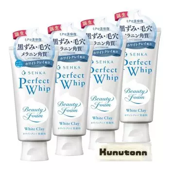 Средство для умывания лица Senka Perfect Whip Очищающая пенка для лица Белая глина Прозрачный цветочный 120 г Набор из 4 шт. Оригинальный логотип Kunutonn h полотенце в комплекте +