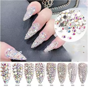 SS3-SS30 1440 шт.-144 шт. Прозрачные кристаллы AB 3D без горячей фиксации с плоской основой для дизайна ногтей Стразы Украшения для обуви и танцев Украшения 1.4mm-1440pcs