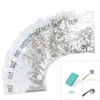 SS3-SS30, 1440 шт., супер блестящие многоцветные стразы с плоской задней частью без горячей фиксации для украшения ногтей, обуви и танцевальных украшений небесно-голубой