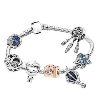 SS925 Элементы для путешествий «Ловец снов» Семейное дерево Камера Подвеска из бисера Браслет в виде змеи Романтические и красивые украшения синего тона 17cm