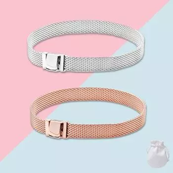 SS925 Серебряный браслет Reflexions Mesh подходит для оригинального DIY для женской моды, подарок для пары 16cm