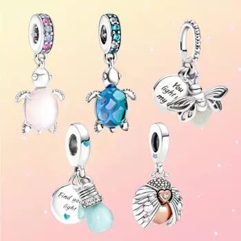 SS925 Серебряный муранское стекло Синяя морская черепаха Подвеска для модных украшений DIY Изготовление женских браслетов Подарки