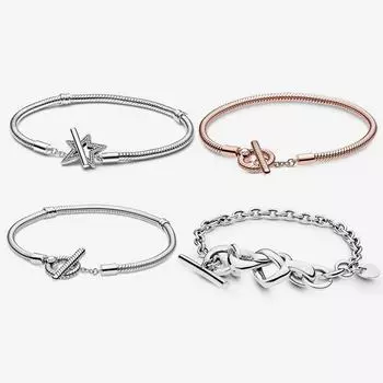 SS925 Стерлингового Серебра Модный Бренд Звезда Т-образный Браслет Для Ювелирных Изделий DIY Женский Подарок На День Рождения 16cm