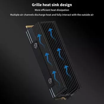 SSD-V3 2280 M.2 Твердотельный накопитель с двумя тепловыми трубками Полностью алюминиевый жилет с решеткой NVMe Высокоэффективный радиатор Игровые аксессуары чёрный