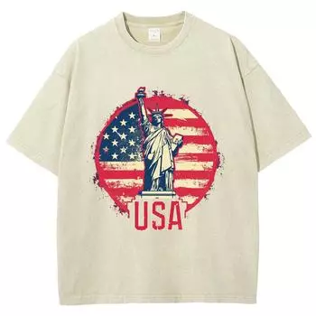 США Американская футболка женская свободная стирка оверсайз короткий рукав модный простой топ S