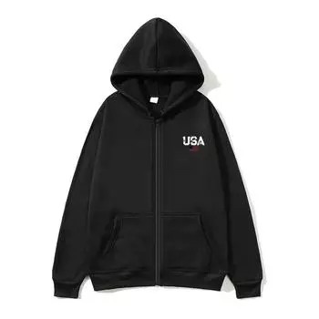 США с принтом на молнии толстовка с капюшоном большого размера уличная женская толстовка женская толстовка с капюшоном карман длинный рукав США с принтом на молнии толстовка с капюшоном S
