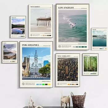 США туристический плакат Лос-Анджелес Филадельфия Нью-Йорк Нью-Джерси Луизиана принт Мауи Майами холст живопись настенное искусство домашний декор 21x30cm No Frame